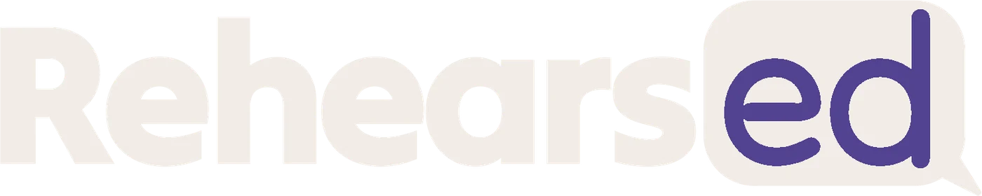 Rehearsed wordmark on purple