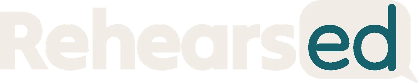 Rehearsed wordmark on teal